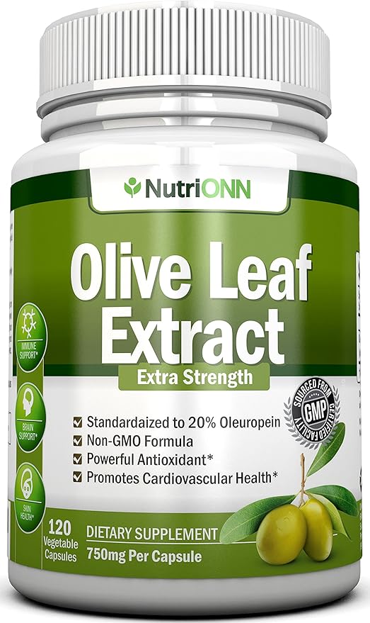 Olive Leaf Extract - 750 Mg - 120 Capsules - Extra Strength - 20% Oleuropein - Non-GMO Formula - Premium Quality From Pure Olive Leaves - Powerful Antioxidant - Great for Heart, Skin and Brain