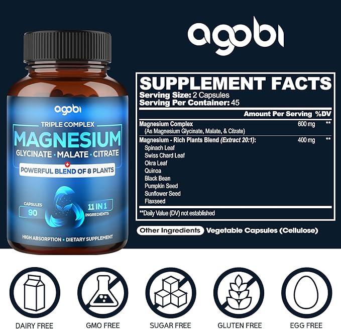 Magnesium Glycinate Chelate Complex - 8600 mg Magnesium with Organic Vegetables to Support Restful Mood, Calm & Muscle Cramp - 90 Capsules (2/90Capsules)