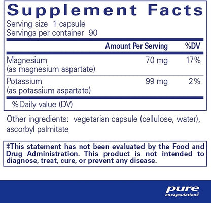 Pure Encapsulations Potassium Magnesium (Aspartate) | Supplement to Support Heart, Muscular, Bone, and Nerve Health* | 90 Capsules