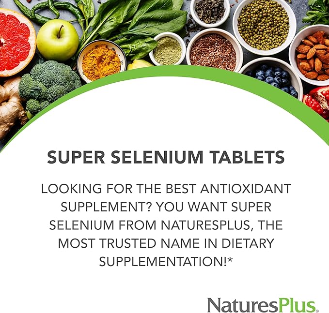 NaturesPlus Super Selenium Complex - 200 mcg, 90 Vegetarian Tablets - Essential Mineral Supplement with Vitamin E - Promotes Healthy Thyroid - Antioxidant - Gluten-Free - 90 Servings
