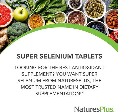NaturesPlus Super Selenium Complex - 200 mcg, 90 Vegetarian Tablets - Essential Mineral Supplement with Vitamin E - Promotes Healthy Thyroid - Antioxidant - Gluten-Free - 90 Servings