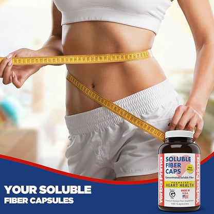 Yerba Prima Soluble Fiber Formula Capsules, 180 Count - Premium Dietary Fiber Supplement, Natural, Concentrated Soluble Fiber, Gluten Free, Non-GMO, Made in USA