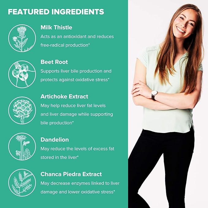 Liver Support - Powerful Detoxifying Cleanse Supplement - Contains Milk Thistle, Dandelion, Turmeric, Ginger, Beet Root, Berberine, & Artichoke Extract - 60 Vegetable Capsules (60 Count (Pack of 1)