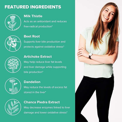 Liver Support - Powerful Detoxifying Cleanse Supplement - Contains Milk Thistle, Dandelion, Turmeric, Ginger, Beet Root, Berberine, & Artichoke Extract - 60 Vegetable Capsules (60 Count (Pack of 1)