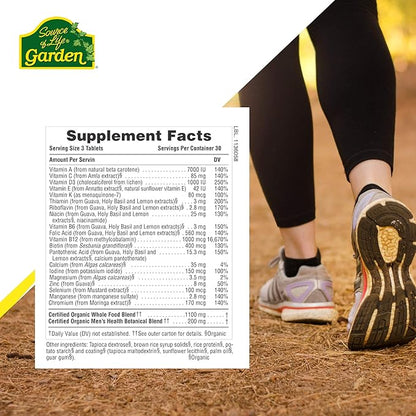 NaturesPlus Source of Life Garden Certified Organic Men's Multivitamin - 90 Vegan Tablets - Pure, Natural Whole Food Ingredients - Energy Boost - Vegetarian, Gluten-Free - 30 Servings