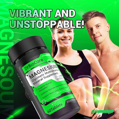 Energy Boost & Magnesium Glycinate, Contains Vitamin D3, Vitamin C, Turmeric, Ashwagandha, Milk Thistle, Calcium & Magnesium Supplement 60 Tablets