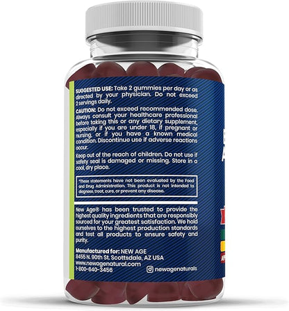 NEW AGE Sea Moss Gummies, Sea Moss, Black Seed, Ashwagandha, Turmeric, Manuka Honey, ACV, Dandelion, Black Pepper, Burdock, Bladderwrack, Vegan - 60 Count