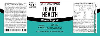JungKwanJang Heart Health with Spirulina (1,000mg) and American Ginseng (143mg) - Supports Immune System, Heart, Energy, 60 Herbal Capsules for Men and Women