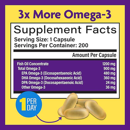 InnovixLabs Triple Strength Omega 3 Supplement, Burpless Fish Oil for Women and Men - 900 mg EPA & DHA, Brain & Joint Support, Award Winning & Third-Party Tested, 200 Softgels