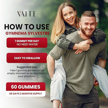 VAITE Gymnema Sylvestre Supplements 600mg – 20:1 Leaf Extract Gummies, Non-GMO, Gluten-Free, Vegan-Friendly, Made with Plant-Based Ingredients, with Antioxidant Properties, 60 Chewable Gummies