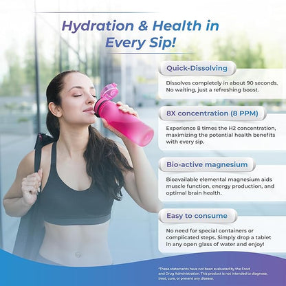 H2 Molecular Hydrogen Water Tablets with effervescent Technology for Healthy Hydration, Optimal Energy, and Metabolism Support; 8 PPM. (30, Raspberry)