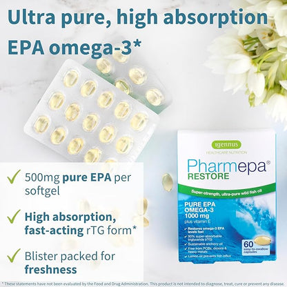 Igennus Pharmepa Restore, 1000mg Pure EPA Fish Oil, High Absorption rTG Omega-3, Triple Strength, Wild & Sustainable, Lemon Flavor, 1-Month Supply, 10-Months Supply, Pack of 10