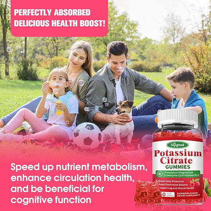 2 Pack Potassium Citrate Gummies – Potassium Supplement for Muscle Health, Leg Cramp Relief & Electrolyte Balance, Vegan, Non-GMO, Gluten-Free, Raspberry Flavor, 120 Count