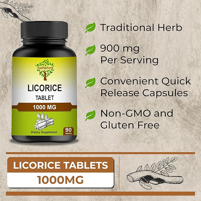 1000 mg Licorice Chewable Tablets | Digestive Support & Relief for Men & Women | Herbal Supplement for Heartburn and Upset Stomach | Non-GMO, Gluten Free | 90 Tablets, 45 Days Supply