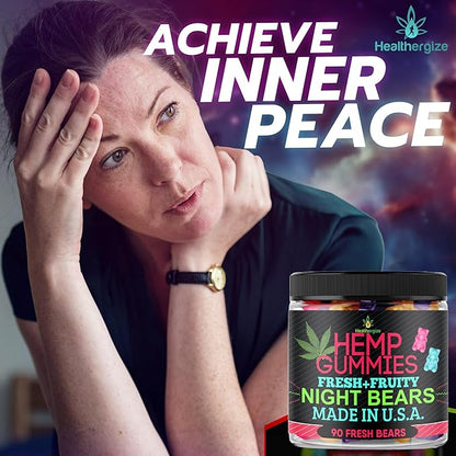 Hemp Gummies for Sleep-High Potency Calm Relaxation Night-Time, Peace and Relaxation, Fruity Gummy Bear Edibles, Good Mood, Restful Bedtime-Natural Hemp Oil Omega-Made in USA