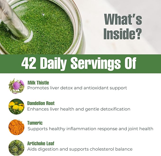 Detox Cleanse Powder - 42 Servings of Liver Cleanse Detox & Repair Powder with Milk Thistle, Dandelion Root, Turmeric, Artichoke Leaf - Liver Supplement Drink Powder for Liver Health