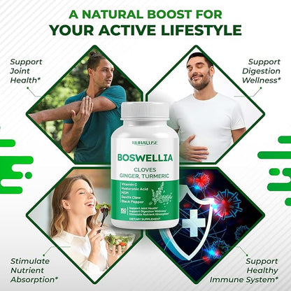 Boswellia with Cloves, Ginger, Turmeric, Vitamin C, Hyaluronic Acid, MSM, Devil's Claw – Supports Joint Health, Digestive Wellness* & Nutrient Absorption* – Made in The USA