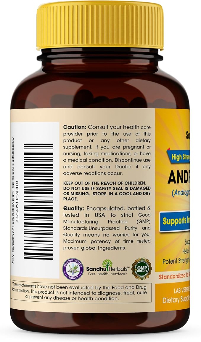 Sandhu Herbals Andrographis Paniculata Kalmegh for Immune and Liver Health Support| 120 Vegetarian Capsules, 2 Months Supply| Ayurvedic Herbal Vegetarian Supplement Complex