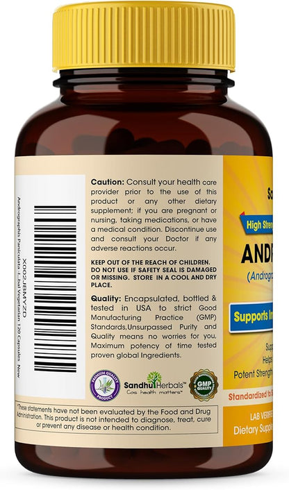 Sandhu Herbals Andrographis Paniculata Kalmegh for Immune and Liver Health Support| 120 Vegetarian Capsules, 2 Months Supply| Ayurvedic Herbal Vegetarian Supplement Complex