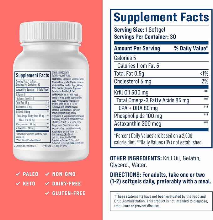 NativePath: Antarctic Krill Oil - Wild-Caught Krill Omega-3 Fatty Acids with EPA and DHA - 30-Day Supply - Supports Your Joint, Heart, Brain and Immunity - Pure Formula, No Fishy Taste