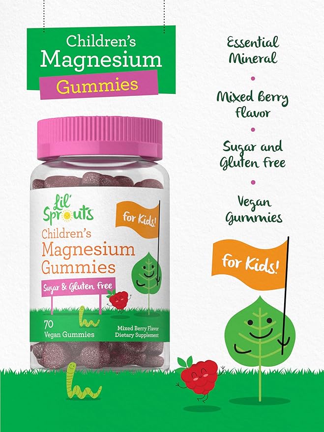 Lil' Sprouts Children's Magnesium Gummies | 70 Count | Mixed Berry Flavor | Sugar Free | Vegan, Non-GMO & Gluten Free