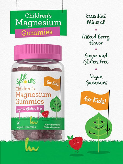 Lil' Sprouts Children's Magnesium Gummies | 70 Count | Mixed Berry Flavor | Sugar Free | Vegan, Non-GMO & Gluten Free