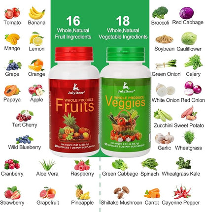 Veggie Supplement Premium Ingredients Natural – 90 Total Vegetarian Capsules | Balance of Natural 18 Whole Veggie Blend | Fresh Superfood Formula with Vitamins and Minerals