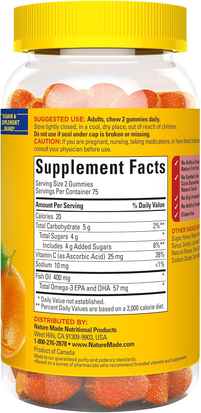 Nature Made Fish Oil Omega 3 Gummies, Omega 3 Fish Oil Supplements, Healthy Heart Support, 150 Gummies, 75 Day Supply