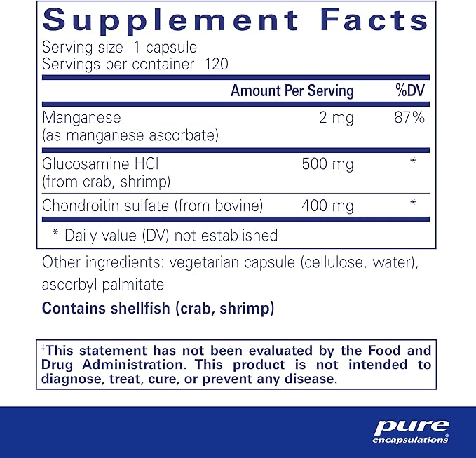 Pure Encapsulations Glucosamine Chondroitin with Manganese | Supplement for Joint Support, Comfort, Mobility, Cartilage Integrity and Health, and Connective Tissue* | 120 Capsules