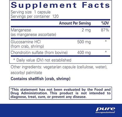 Pure Encapsulations Glucosamine Chondroitin with Manganese | Supplement for Joint Support, Comfort, Mobility, Cartilage Integrity and Health, and Connective Tissue* | 120 Capsules