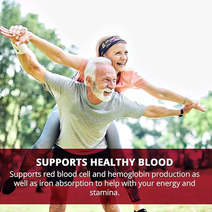 Natural Blood Builder Iron Supplement and Support for Healthy RBC & Oxygen Levels and Red Blood Cells Production for Women and Men - 60 Pills