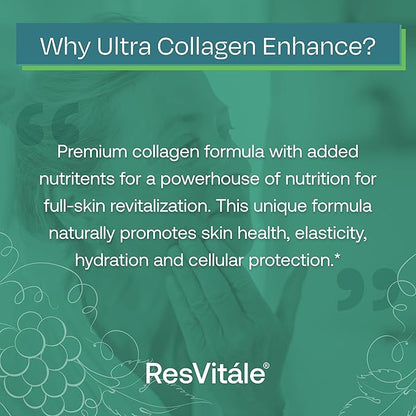 ResVitale Ultra Collagen Enhance - Skin Care Supplement with Resveratrol - 90 Veggie Capsules