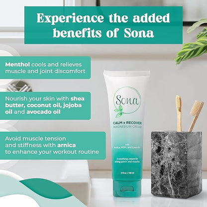 Magnesium Cream with Arnica, MSM, Menthol, and Lavender – Topical Magnesium Lotion for Sleep Support and Leg Cramps, Apply to Back, Legs, Feet and Neck – 4 oz