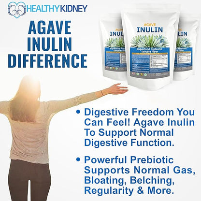 Organic Inulin Powder (16oz/1lbs) Gentle Agave Inulin Prebiotic Soluble Fiber Supplement for Digestive Support, Gut Health, Vegan Baking, Smoothies & Drinks