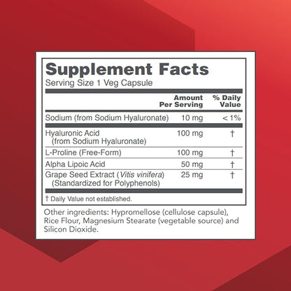PROTOCOL FOR LIFE BALANCE Hyaluronic Acid - 100mg Hyaluronic Acid - Skin & Joint Support - Eye Support Supplement - Non-GMO & Kosher - 60 Veg Caps