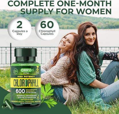 Orry's Vital Chlorophyll Capsules 600 mg - Natural Internal Deodorant to Detox Body Odor, Armpits & Private Parts - Body-Deodorizing Supplement: Supports Immunity and Digestion - 60 Chlorophyll Pills