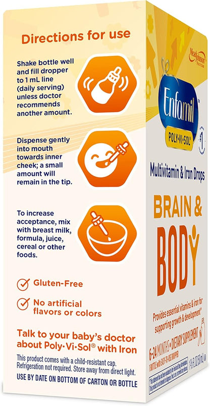 Enfamil Prenatals & Baby Vitamins Poly-Vi-Sol 8 Multi-Vitamins & Iron Supplement Drops for Infants & Toddlers, Supports Growth & Development, 50 mL Dropper Bottle (Pack of 2)