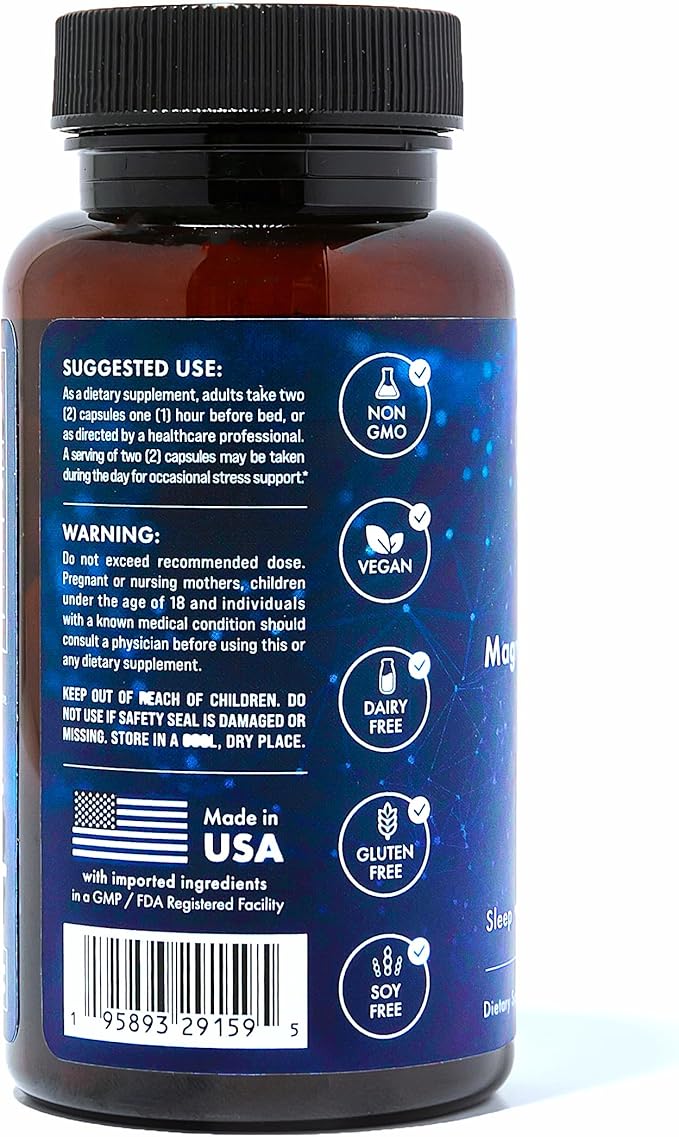 Clinically Studied – Premium High Absorption Magnesium Sleep Supplement – Magnesium L-Threonate L-Theanine Apigenin – Sleep & Stress Support – Third Party Tested – Made in USA – Gluten Free