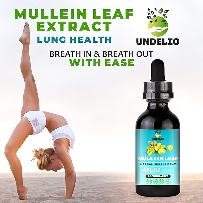 Undelio's Herbal Mullein Leaf Extract - Organic & Alcohol-Free Tincture for Respiratory, Lung, Sleep & Digestive Support - Non-GMO, Vegan - 4 fl. Oz for Immune Health & Lung Detox