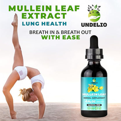 Undelio's Herbal Mullein Leaf Extract - Organic & Alcohol-Free Tincture for Respiratory, Lung, Sleep & Digestive Support - Non-GMO, Vegan - 4 fl. Oz for Immune Health & Lung Detox
