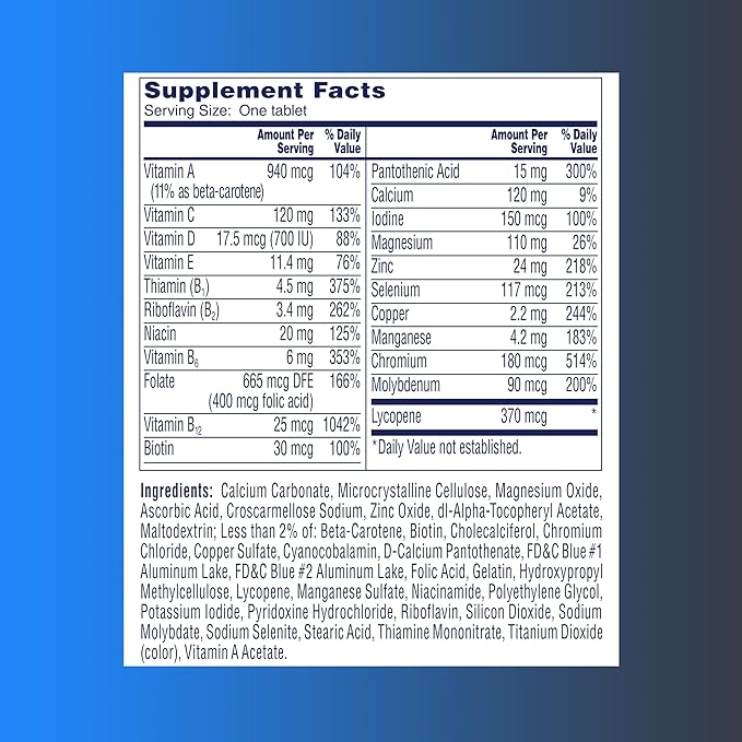 One A Day Men’s 50+ Multivitamins, Supplement with A, C, D, E and Zinc for Immune Health*, Calcium & More, 100 Tablets