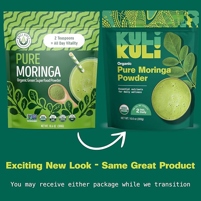 Kuli Kuli Moringa Oleifera Organic Leaf Powder & Green Smoothie, 100% Pure USDA Certified & Non-GMO Moringa Powder, Great with Smoothies, Tea, and Food - Single Pack, 10.6 oz
