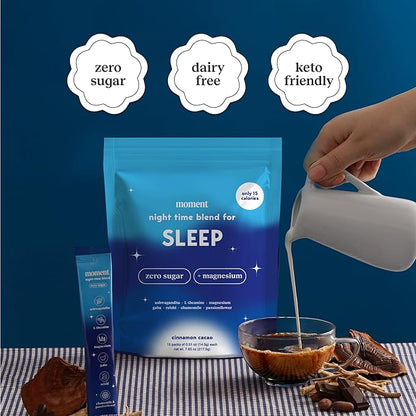 Moment Sleep Powder (Shark Tank) | Hot Chocolate | Melatonin Alternative | 0 Sugar | Low Calorie | Mushroom Drink | Adaptogens, Reishi, GABA, Magnesium, Chamomile | Keto | Dairy Free | 15 Servings