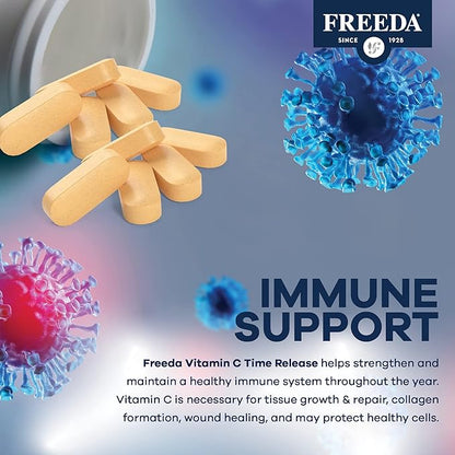 FREEDA Vitamin C - Timed Release 1000mg – Slow-Release for All-Day Immune & Antioxidant Support, Gentle on Stomach, Kosher & Vegan, High-Absorption Tablets (250 Tablets)