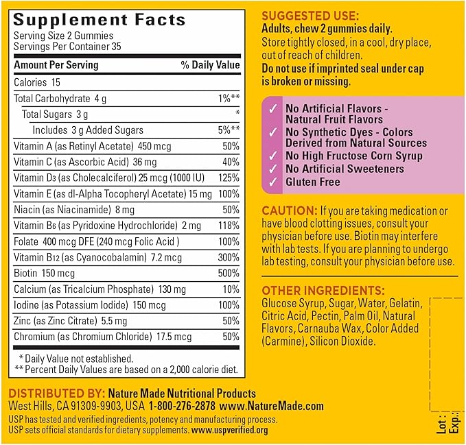 Nature Made Multivitamin For Her, Womens Multivitamin for Daily Nutritional Support, Multivitamin for Women, 70 Gummies, 35 Day Supply