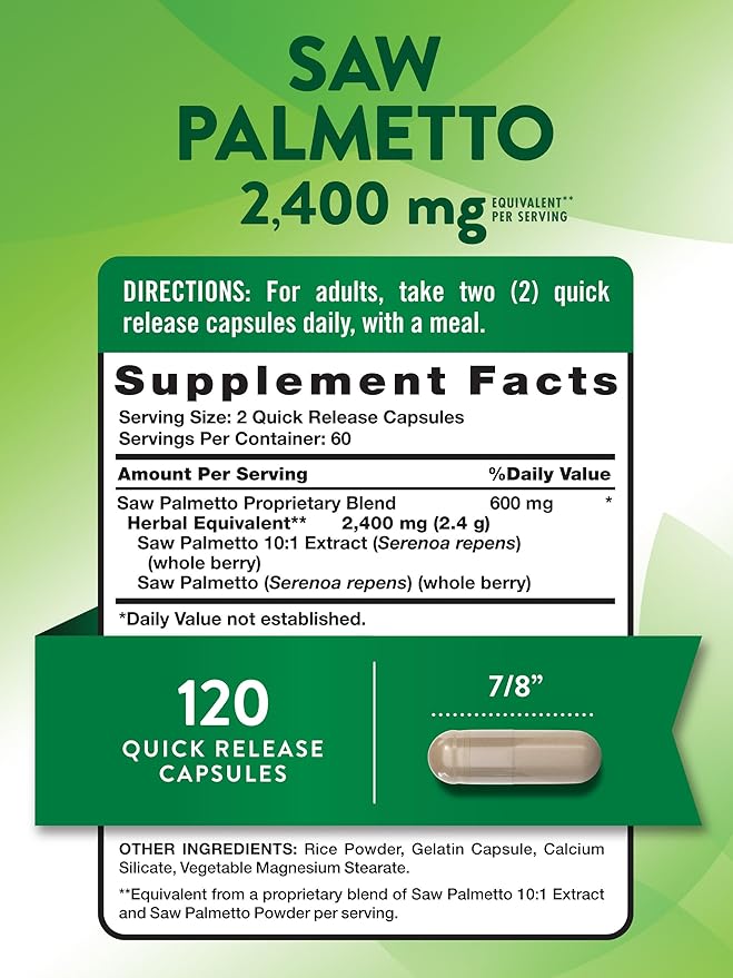 Nature's Truth Saw Palmetto Extract | 2400mg | 120 Capsules | Non-GMO & Gluten Free Supplement
