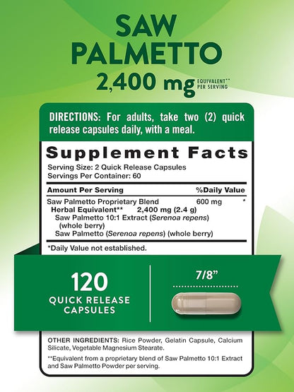 Nature's Truth Saw Palmetto Extract | 2400mg | 120 Capsules | Non-GMO & Gluten Free Supplement