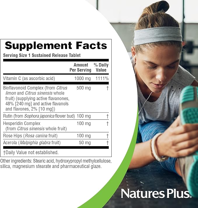 NaturesPlus Super C Complex, Sustained Release - 180 Tablets - 1000mg Vitamin C + 500mg Bioflavonoids - Vegetarian, Gluten Free - 180 Servings