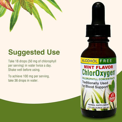 Herbs Etc. ChlorOxygen Chlorophyll Concentrate - Highly-Concentrated Energy Support - Aids Healthy Blood Circulation - Natural Vitality Support - Alcohol-Free - 1 fl oz, Mint (About 66 Servings)