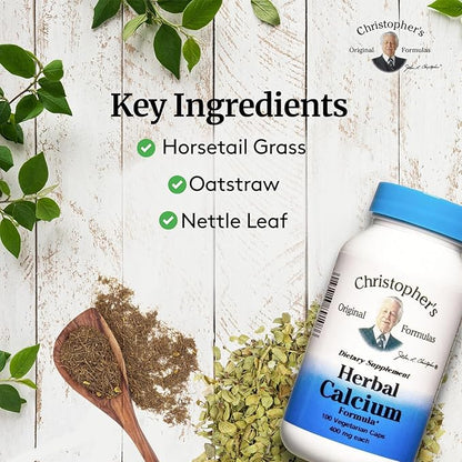 Christopher's Original Formulas Herbal Calcium, Natural Bone Support, 100 Caps, Pack of 4